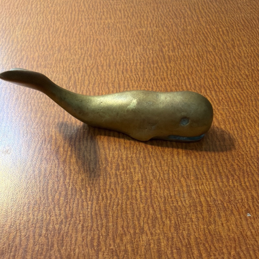 Vintage Solid Brass Whale Paperweight 3.5" Nautical Maritime Heavy Marine
